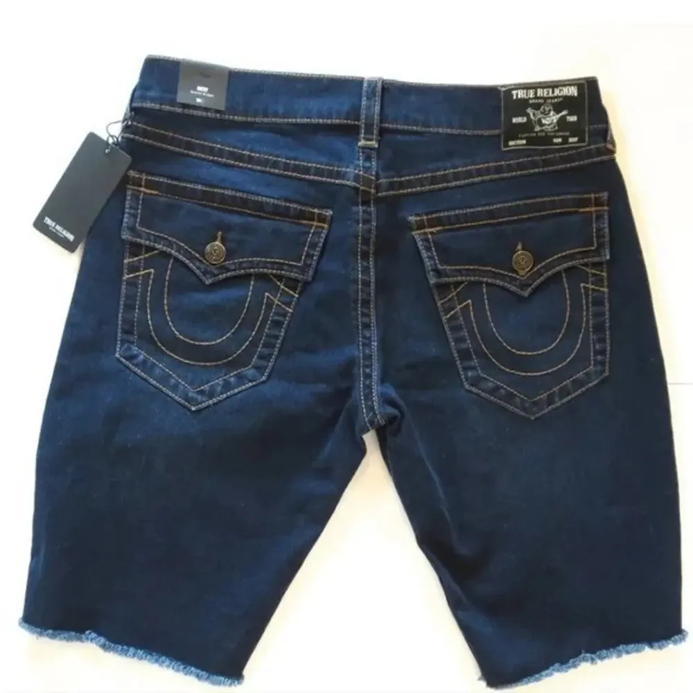 True Religion Ricky Flap Big T Short Raw Dark Miner Denim Shorts 105190 Mens 34